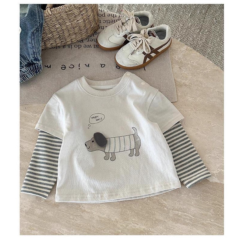 Free Shipping 2025 Trendy Boys Outfit, Mock Layered Long Sleeve Top with Denim Pants, Cool Spring / Autumn Kids Set