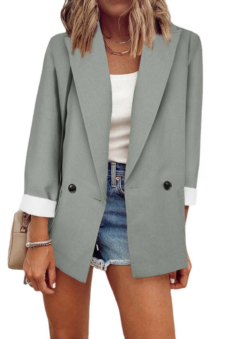 2025 Temperament, Fashion, Autumn and Winter New Women's Coat Solid Color Suit Collar Long Sleeve Loose Fit dongdumaoyi