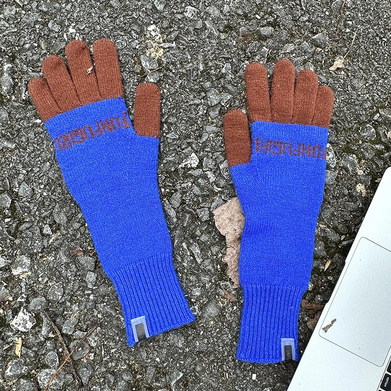 Winter Fashionable Touch Screen Split Finger Outdoor Cold Resistant and Warm Knitted Color Blocked Gloves Long Gloves 251023