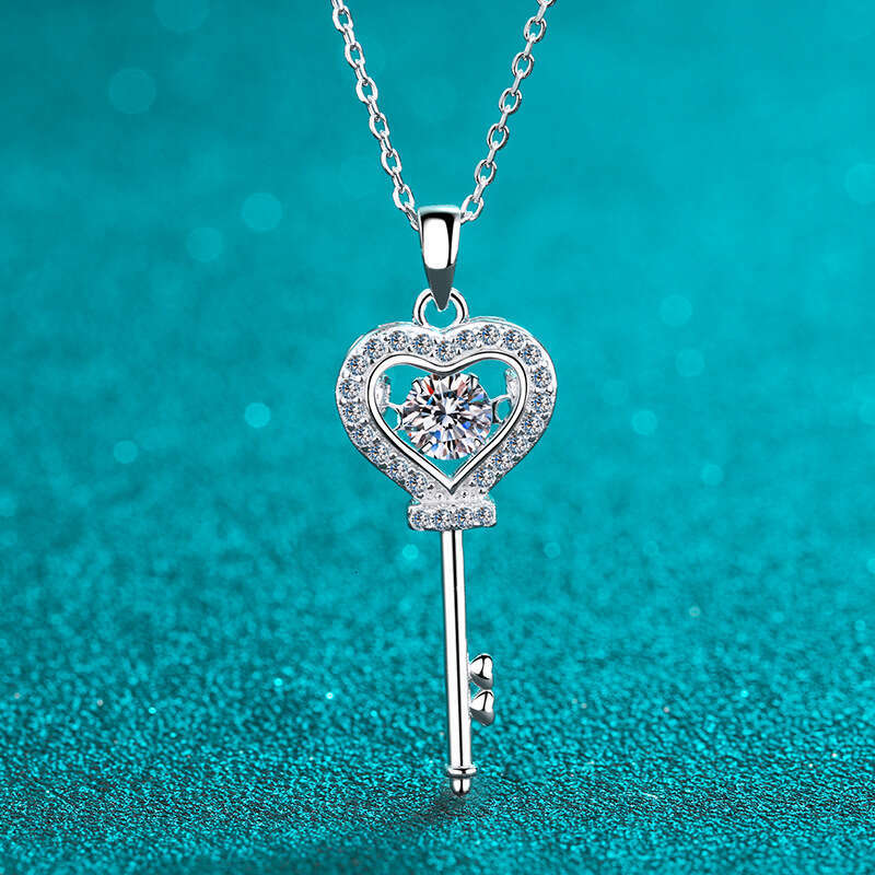 DHCollections-- Sterling Sier Lock Love Inlaid Women Engagement Straight 50 Points Dynamic Moissanite Necklace