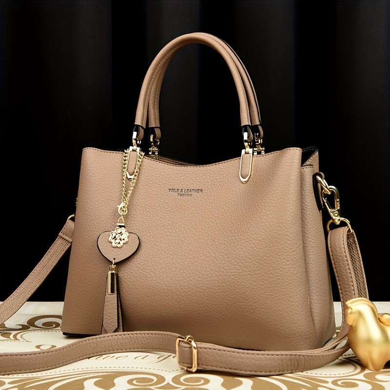 Elegant Handbag Bury Elegant Women's Handbag - Golden-Tone Hardware, Detachable Chain Zipper Closure, Retro Style, Adjustable Shoulder Strap, Per