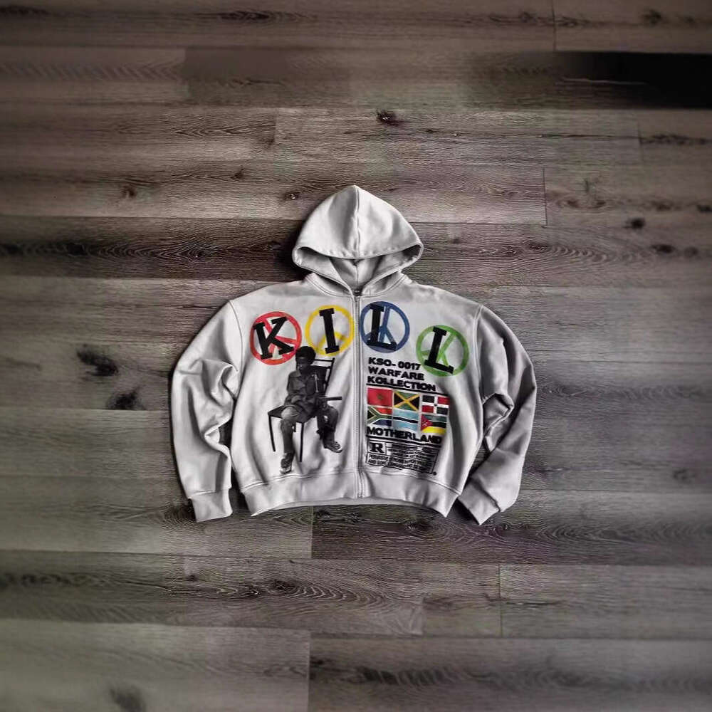 2025 Personalized Letter Pattern Printed Loose Winter New Unisex Open Front Cardigan Vintage Hooded Sweatshirt
