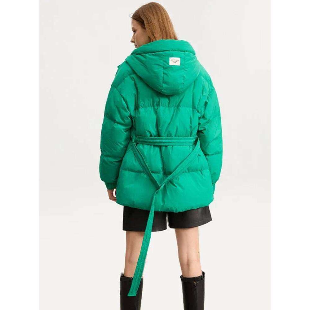 Women's Duck Jacket 2025 Winter New Thick Solid Hooded With Belt Down Cotton Padded Coat For Lady