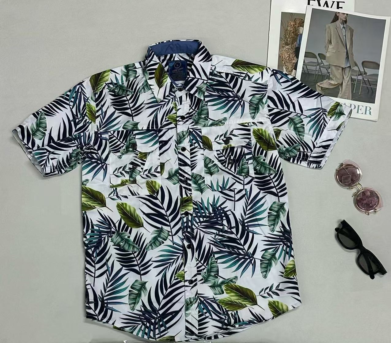 Men's Loose Short-Sleeve Shirt with Digital Print & Pocket Design, Trendy Summer Casual Button-Down, Breathable & Stylish Quick drying anti wrink