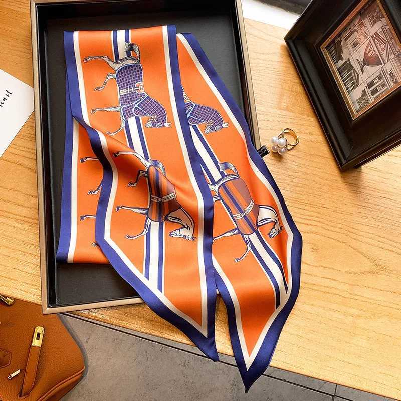 Elegant Horse Print Scarf Grhic Ribbon For Wen Soft Cozy Imitation Silk Scarf Versatile Neckerchief Length Fashion band Y251024