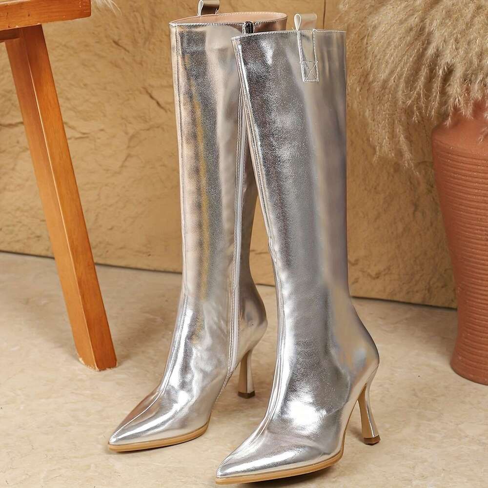 Women' Autumn Winter New Are Simple, Fahionable And Veratile, Sweet Siery Stiletto Heeled High Boot, But Not Knee-Hort, Pointed-Toe Side Zipper K