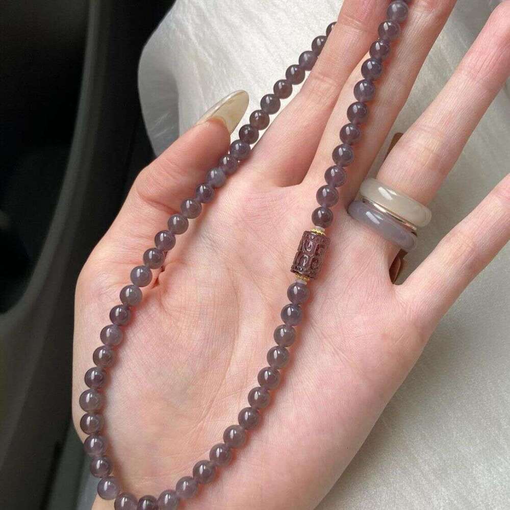 Strawberry Quartz Cylinder Gray Agate Smoky Purple Double Circle Women Fashionable Elegant Versatile High-end Bracelet Gift for Girlfriend