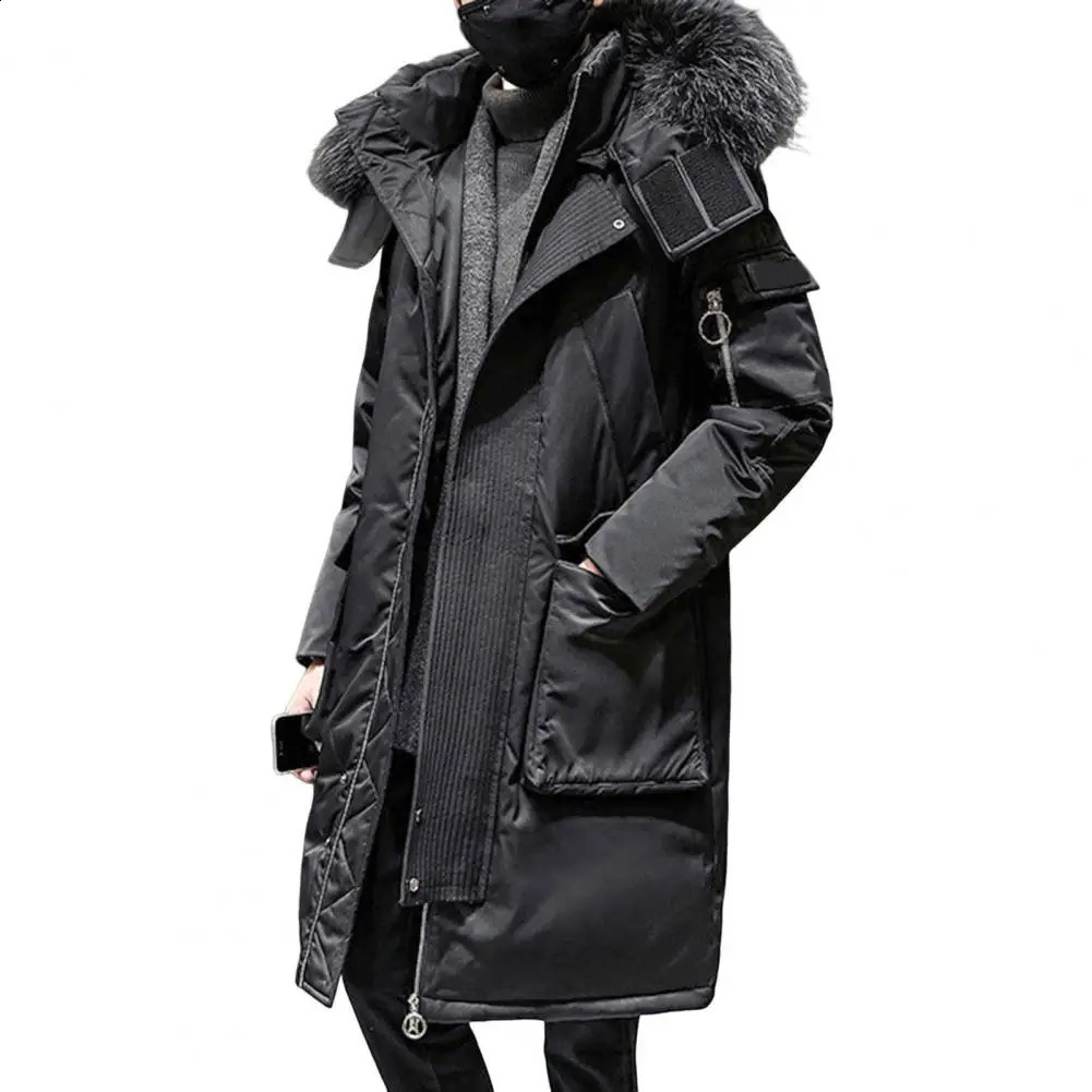 Men Hooded Winter Jacket Mens Fur Collar Hooded Down Jacket with Pockets Long Sleeve Winter Coat for Cold Weather Thickened 251020