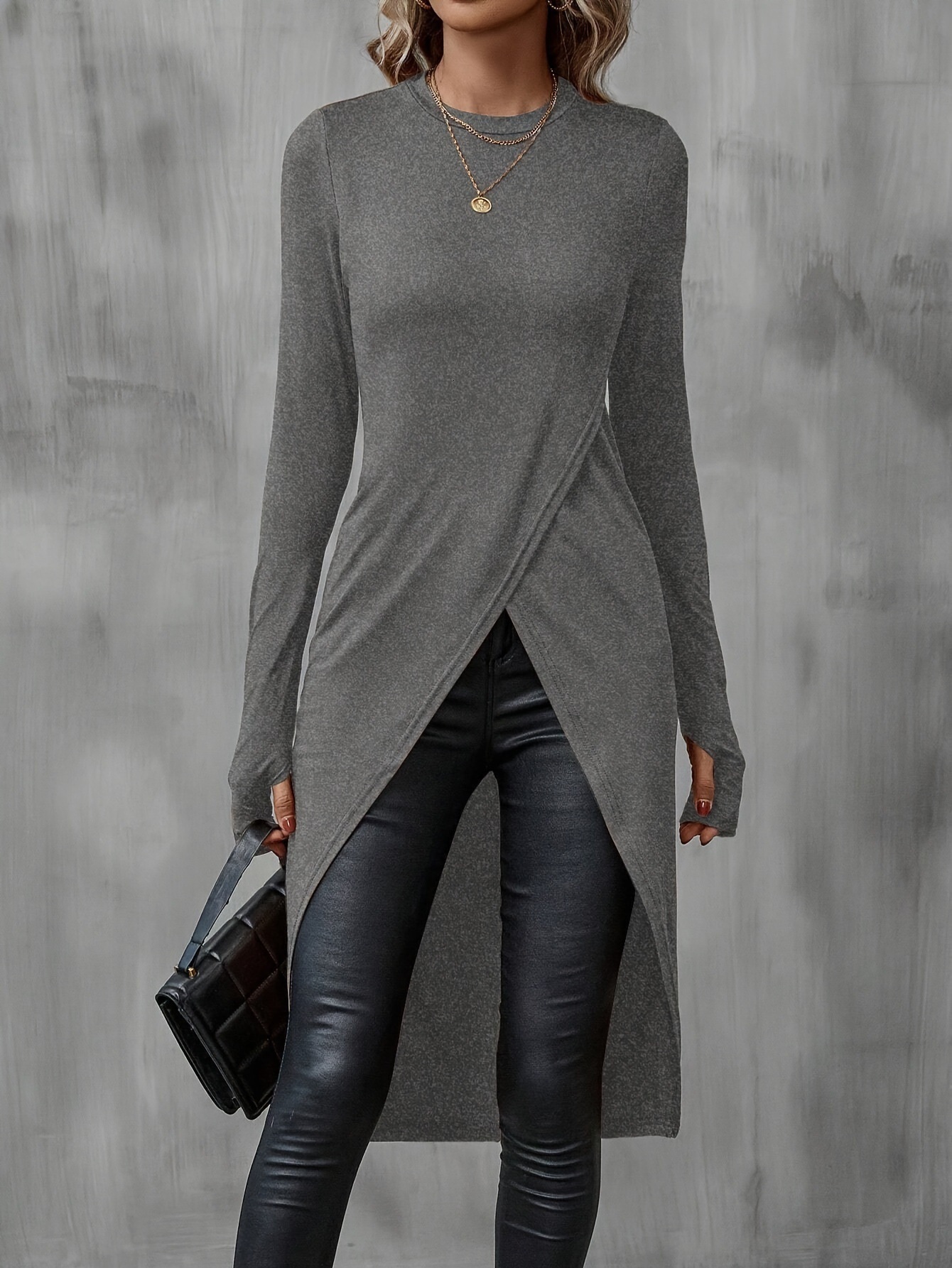 Basic T-Shirt Extended Length Artistic Design High-End Feel Women's Top