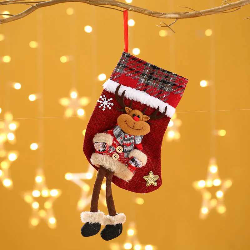 Christmas Stockings Socks Fireplace Hanging Stockings Plush Personalized Home Party Decoration with Snowman Santa Elk Bear J251024