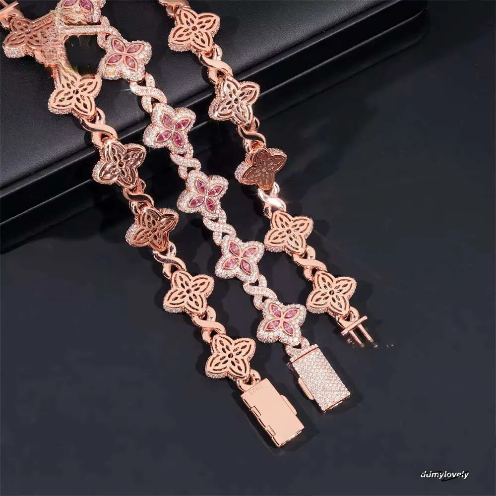 Rich Color Flower Design 18Mm Custom Iced Out Hip Hop Unisex Jewelry Cuban Link Chain Sier VVS Moissanite Bracelet Ddmylovely