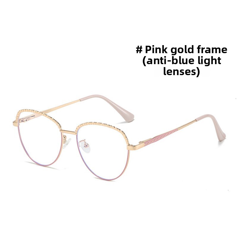 2024 New Cat Eye Large Metal Anti-Blue Light Non-Prescription Glasses Fashion Women's Eyeglass Frame 95279