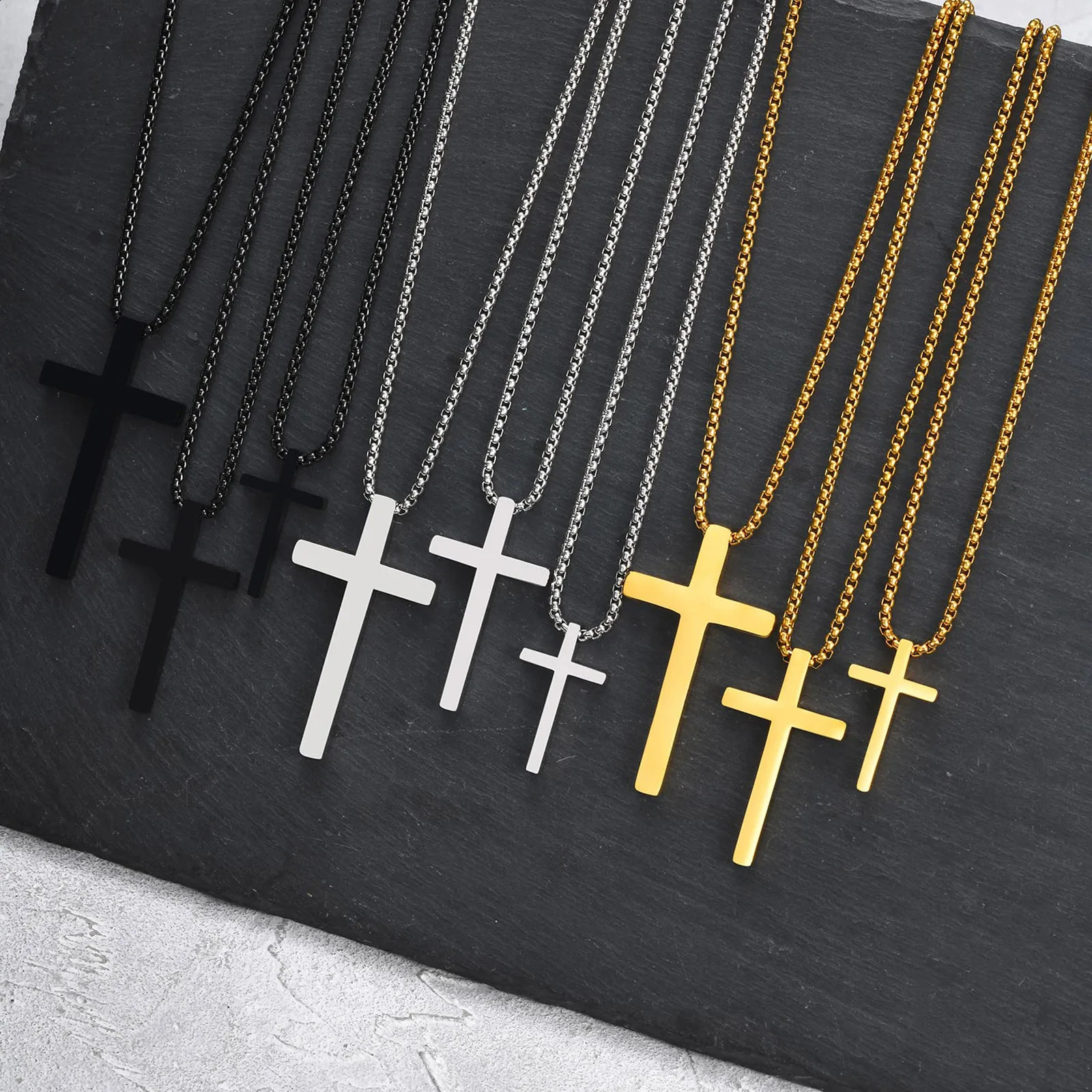 Waterproof Cross Necklace for Men WomenStainless Steel Silver Color Plain Cross PendantClassic Basic Male Collars Gift 251023