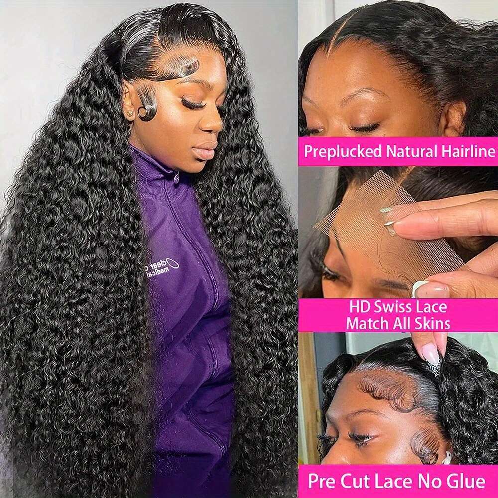 Brazilian Curly Front Pre-plucked Human Hair 4x4 HD Closure 100% Real Glueless Friendly For Beginners 200% Deep Wave Lace Wigs