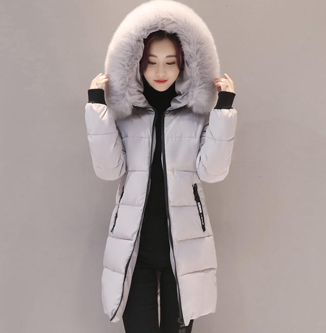 Women Fur Collar Down Jacket Parka Fashion Letter Patch Zipper Pockets Cardigan Design Long Jacket Elegant Slim Fit Warm Thick Female Coats Winter