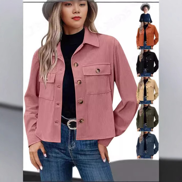 2025 Women's Fashion Casual Short Corduroy Button-Up Crop Jacket Top