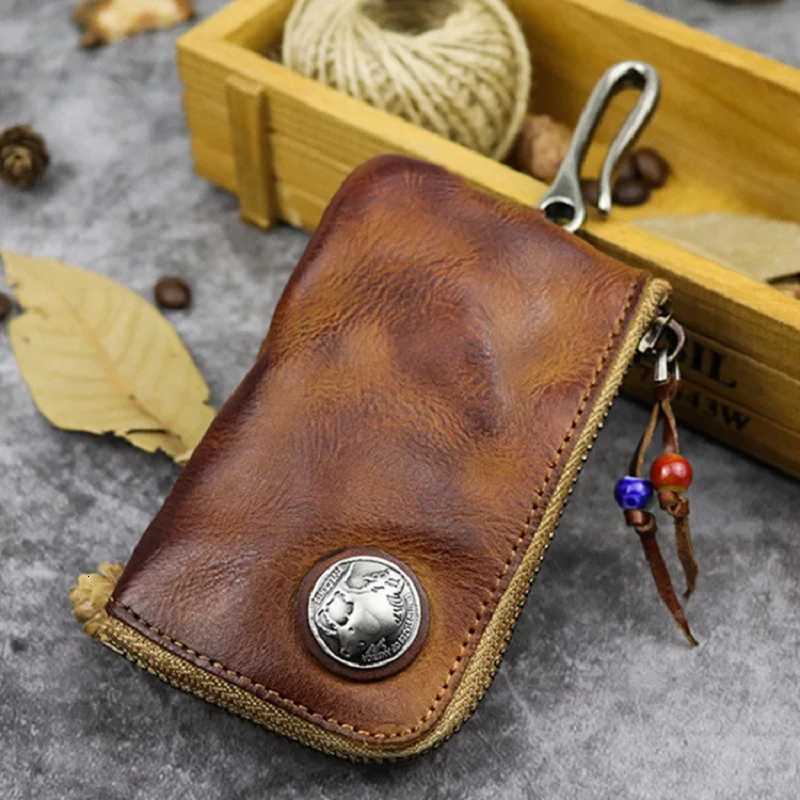 Natural Leather Key Wallet for Men Short Zipper Car Key Holder Real Leather Coin Purse Card Case Bag Keys Organizer Housekeeper Z251023
