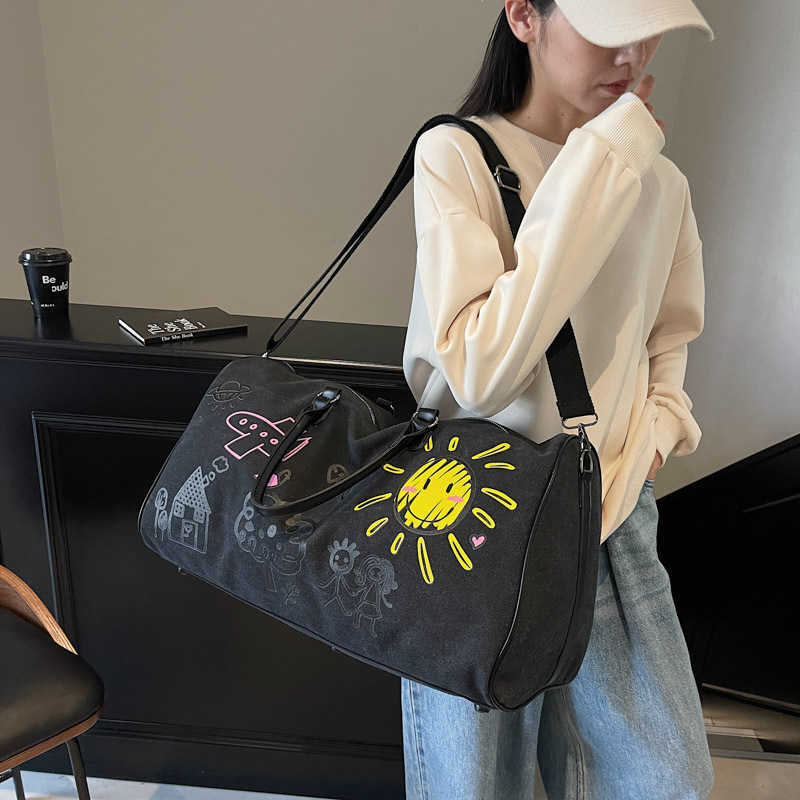 Graffiti Personality Travel Bag Trendy Fitness Bag Business Trip Luggage Bag Large Capacity Printed Yoga Bag