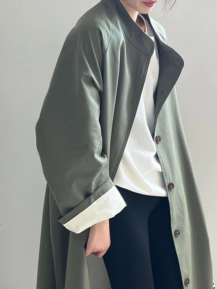 Baggy Stand Collar Trench Coat Elegant Womens Casual Loose Casaco Outerwear Korean Fashion Single Breasted Parkas Abrigos 251021