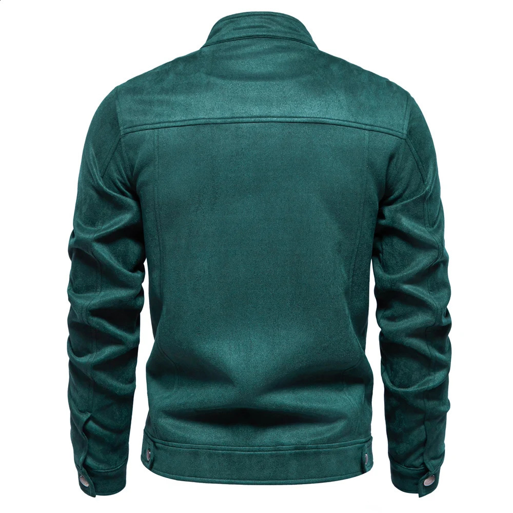 AIOPESON Mens Stand Collar Zip Suede Jacket Fashion Casual Business Faux Leather Trucker Jackets Coat for Men 251023