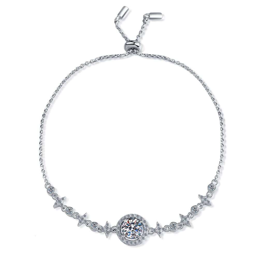 DHCollections-- S Pure Sier Round for Women Classic Bubble Plated PT950 Gold One Moissanite Bracelet Straight