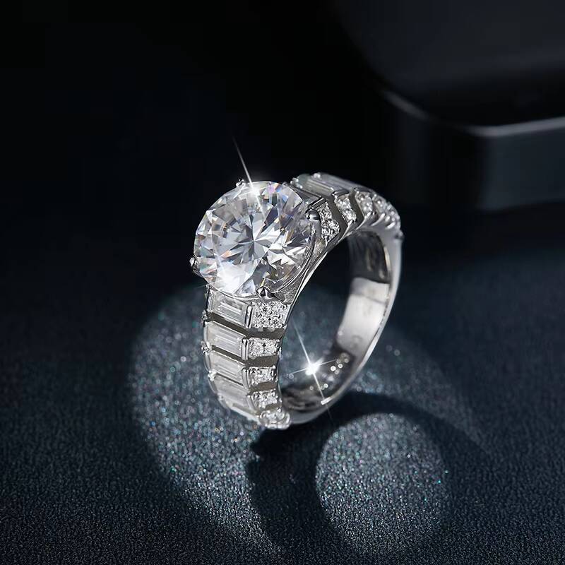 5CT Moissanite Ring New Design 925 Sterling Silver Jewelry Ring Round GRA Certified Round Brilliant Moissanite