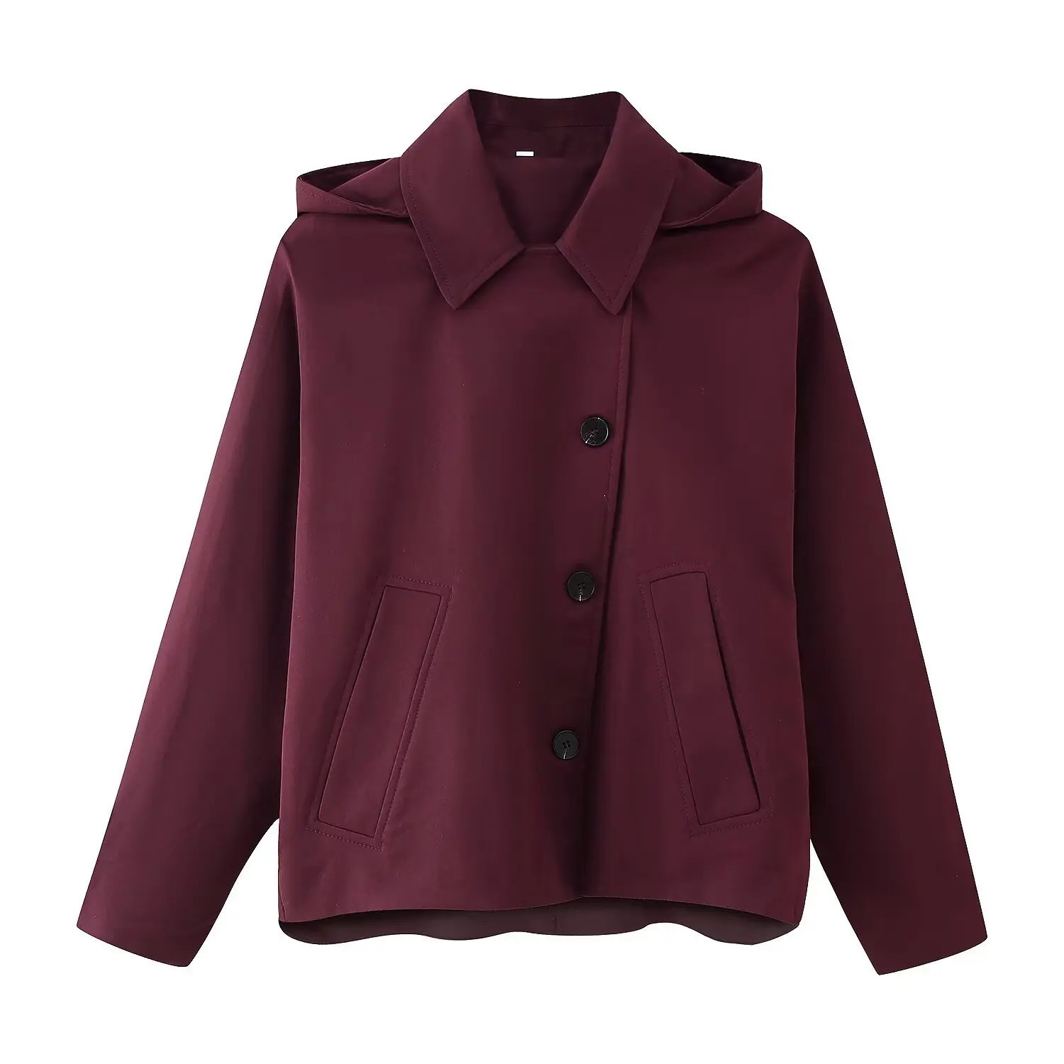 Spring womens versatile lapel singlebreasted long sleeve pocket hooded windbreaker jacket 251021
