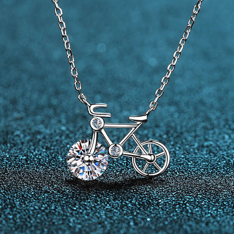 DHCollections-- S Pure Sier Moissanite Necklace for Women Simple Cute Bicycle Choker Directly Popular Model