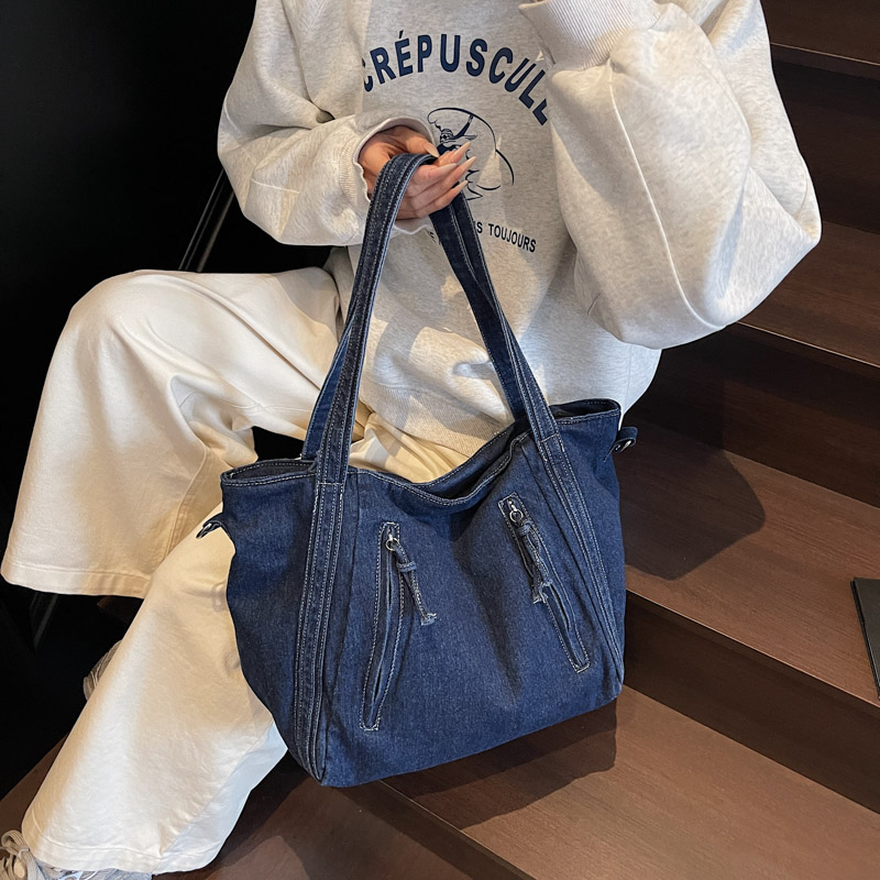 Handbag Denim Fashion Niche Design Casual Tote Simple Lightweight Large Capacity Versatile Crossbody Bag