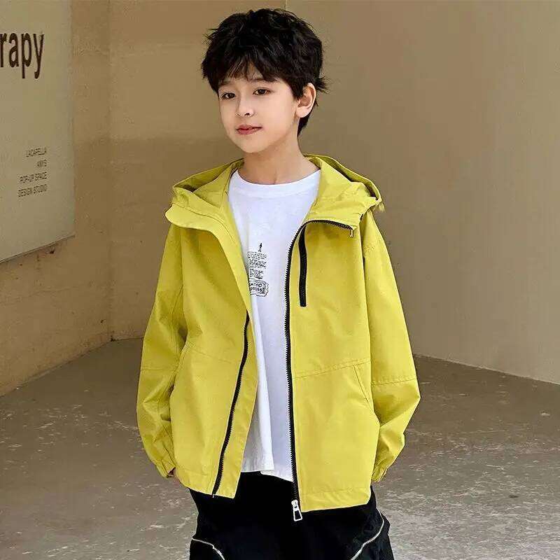 Boys' With Hood Spring Outdoor Sporty Jacket For Big Kids Fashionable New Style Kids' Windbreaker Coat
