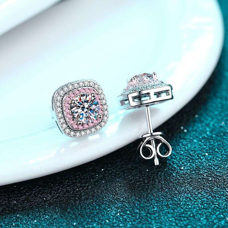 DHCollections-- XDY Sier Square Micro Pave Edge Stud Moissanite Earrings Light Style