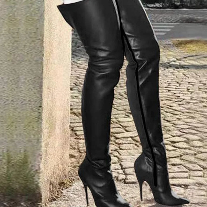 Fashionable and Personalized Slim High Heels with Side Zippers and Slim Heels for Womens Over The Knee Boots Plus Size47 251023