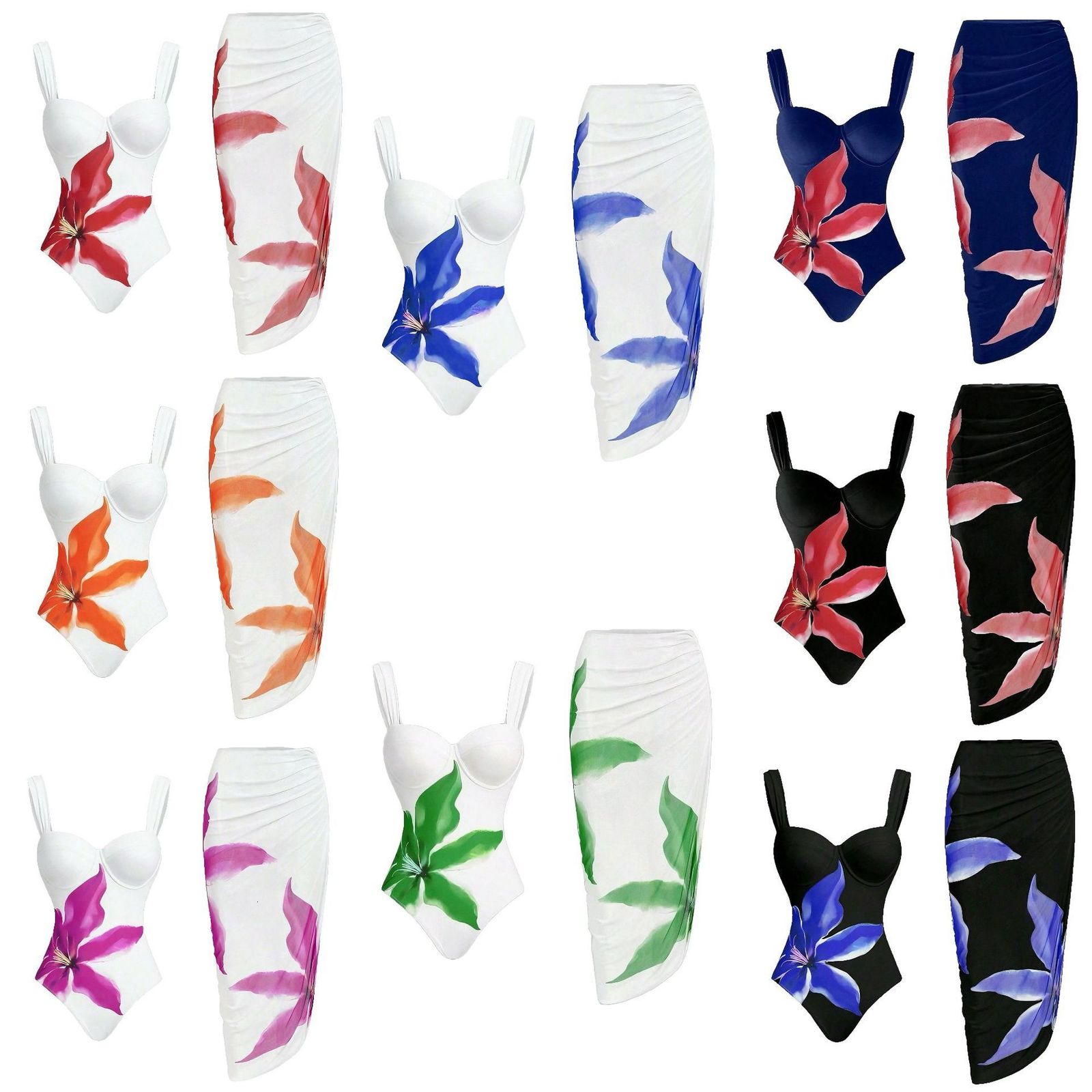 2025 OnePiece Bikini Sexy Strap Floral Print Slim Fit Bodycon Beach Dress Swimsuit for Women 250327