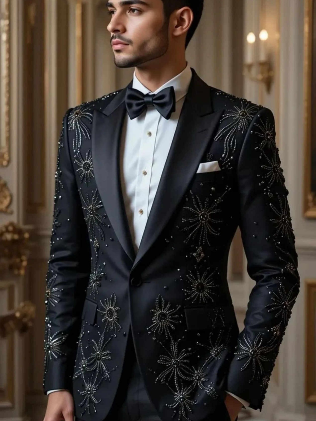 Luxurious Men Suits Beadeds 2 Pieces One Button Peaked Lapel Jacket Sets Formal Wedding Party Customized Prom Male Homme