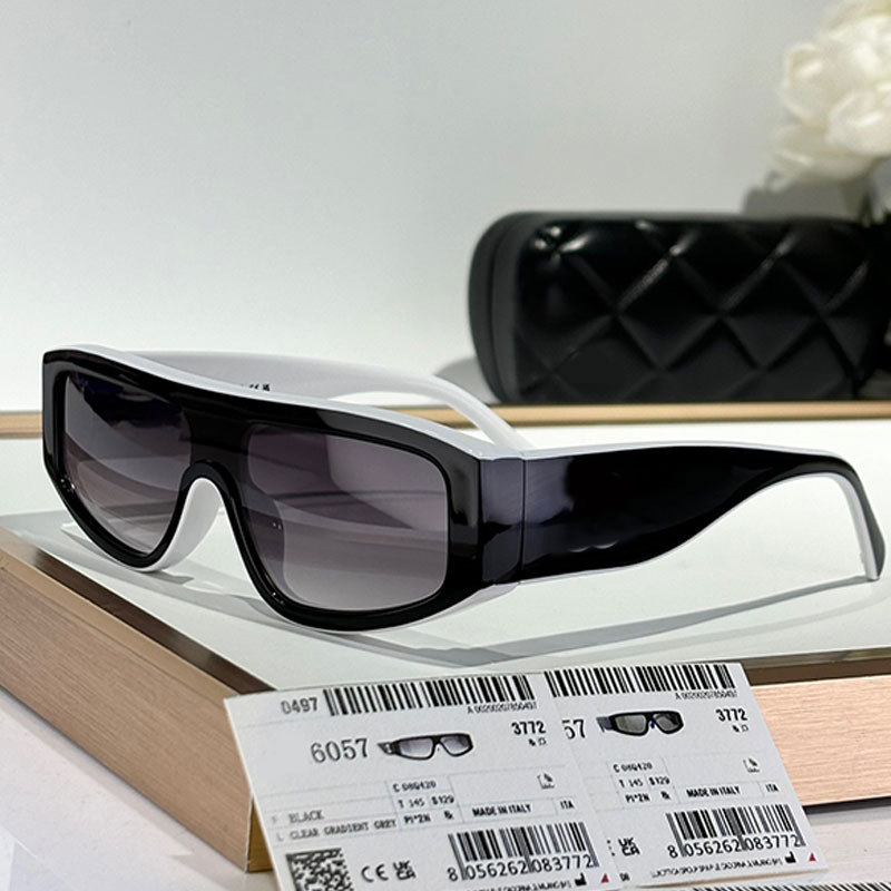 Luxury Women Designer Shield Sunglasses 6057 Acetate Nylon Frame UV400 Dark Grey Lens Retro Womens Sunglasses Outdoor Travel Vacation Glasses