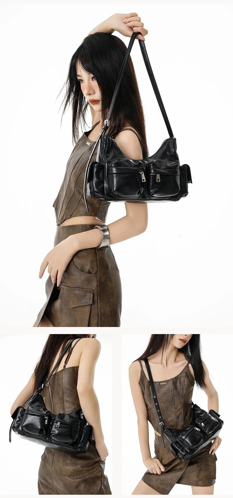 Jozy Fashion Trend Handbag Women Black Multipocket Crossbody Bag Y2k Biker Shoulder Underarm Bag Vintage 2024 High 251023
