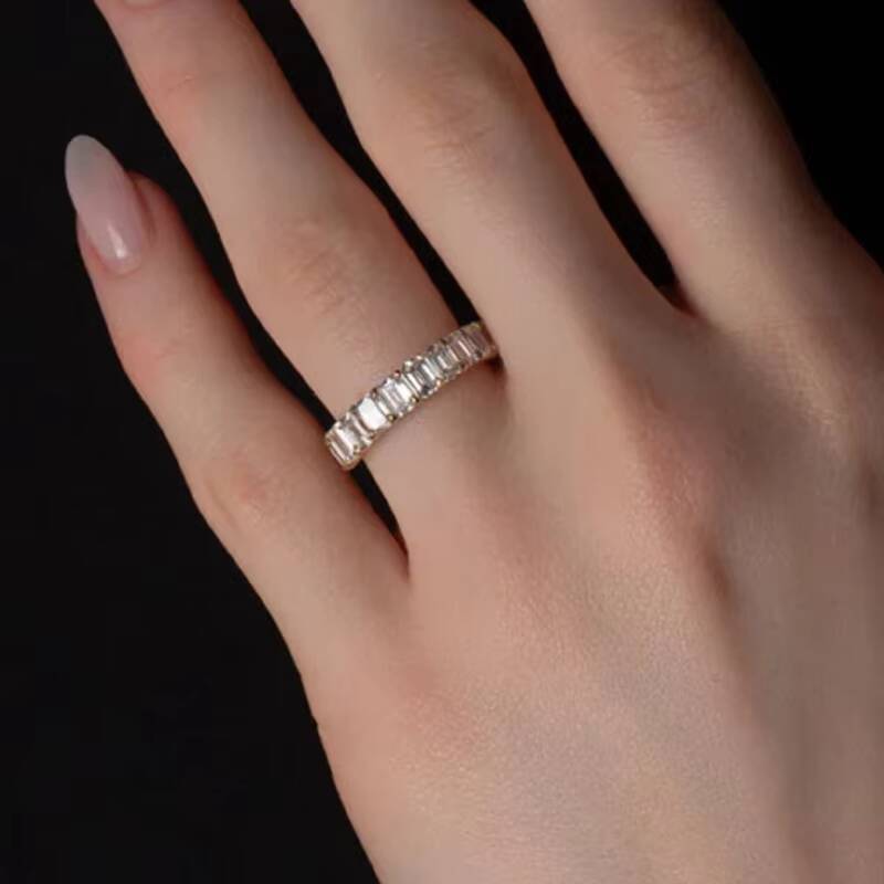 46mm Emerald Gold Moissanite Rings Half Bezel Set Wedding Band 14K VVS Diamond Half Eternity Moissanite Ring