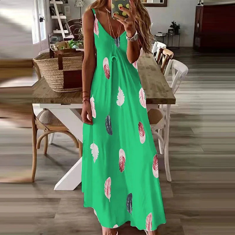 8Colour AllSeason Chic Feather Print Maxi Dress Casual VNeck Comfort Stretch Easy Care 251020