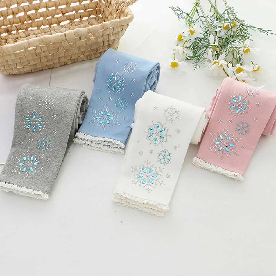 HighQuality Girls Casual Daily Wear Pants Spring and Autumn Adorned Elegant Snowflake and Rhinestone Designs Kids LeggingsT251024
