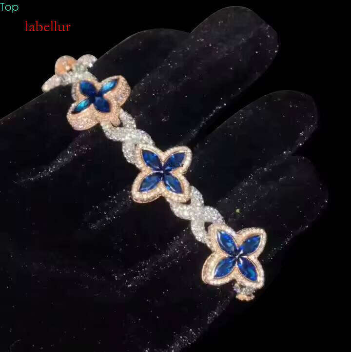 Charming Colorful Marquise Eye Moissanite Four-Leaf Clover Sier Cuban Chain Men's Women's Jewelry Bracelet Bangle