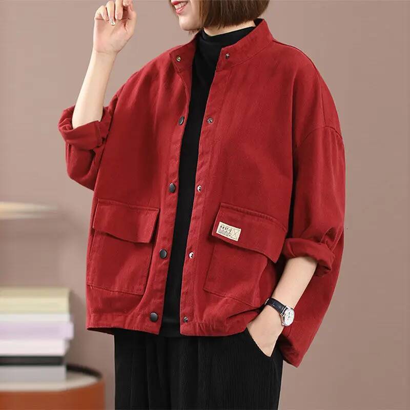 New Arrival Spring/autumn Women Loose Casual Long Sleeve O-neck Outerwear & Coats Pocket Patchwork Single Breasted Jackets W778 dongdumaoyi