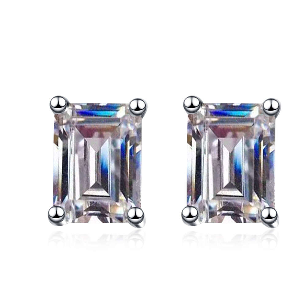 DHCollections-- Sterling Sier for Women Inlaid Rectangular Beveled Moissanite Delicate Earrings Plated with PT950 Gold