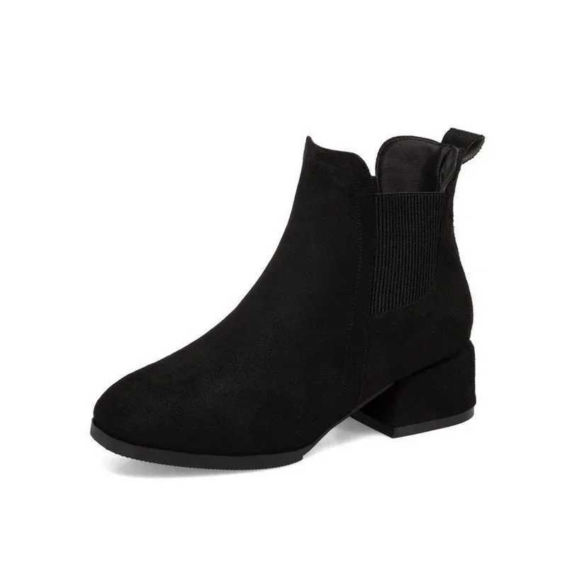 Autumn Winter Boots women Camel Black Ankle Boots For Women Thick Heel Slip On Ladies Shoes Boots Bota Feminina 3540 W251024