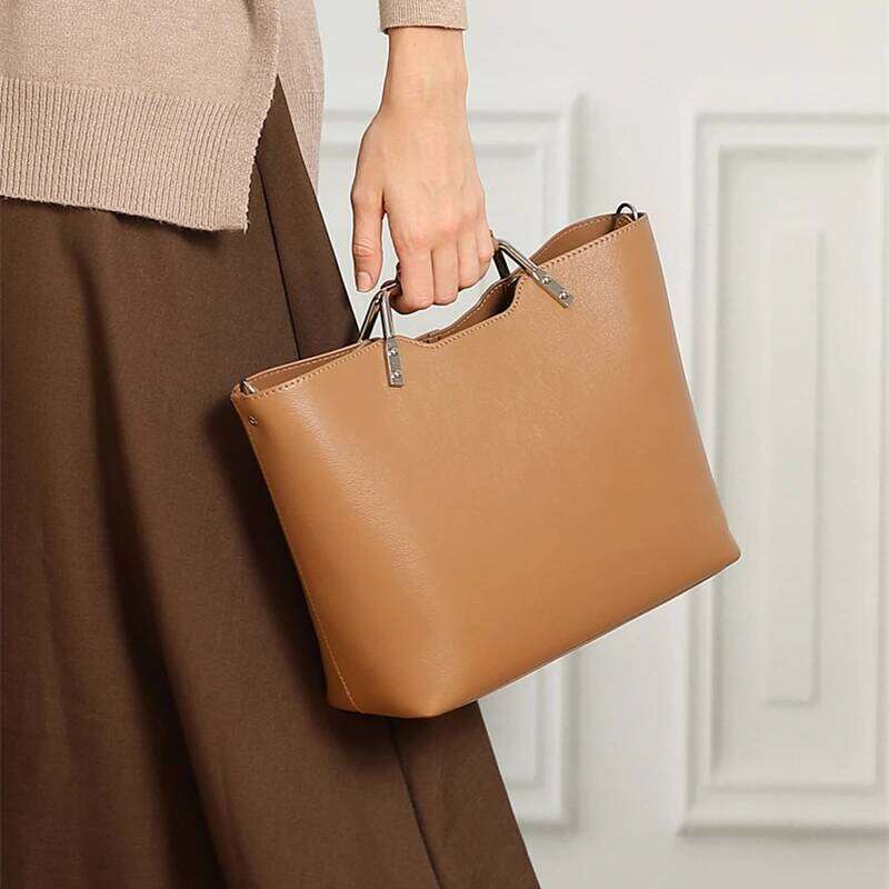 Burminsa Cowhide Genuine Leather Tote Handbags For Women 2025 Designer Metal Top Handle Ladies Shoulder Crossbody Bags