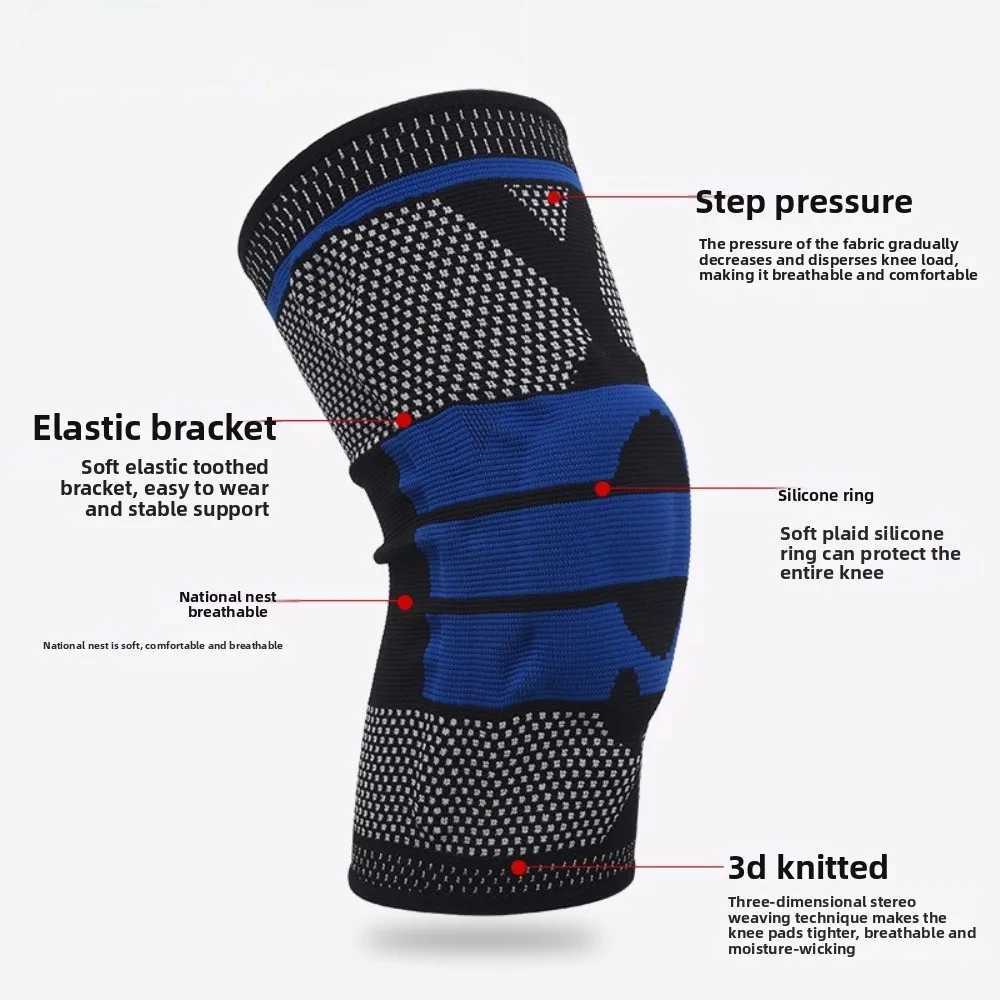 Sports Knee Pads Breathable Basketball Running Silicone Spring Support Strip Outdoor HikingCyclingMeniscus Compression Knee PadsW251024