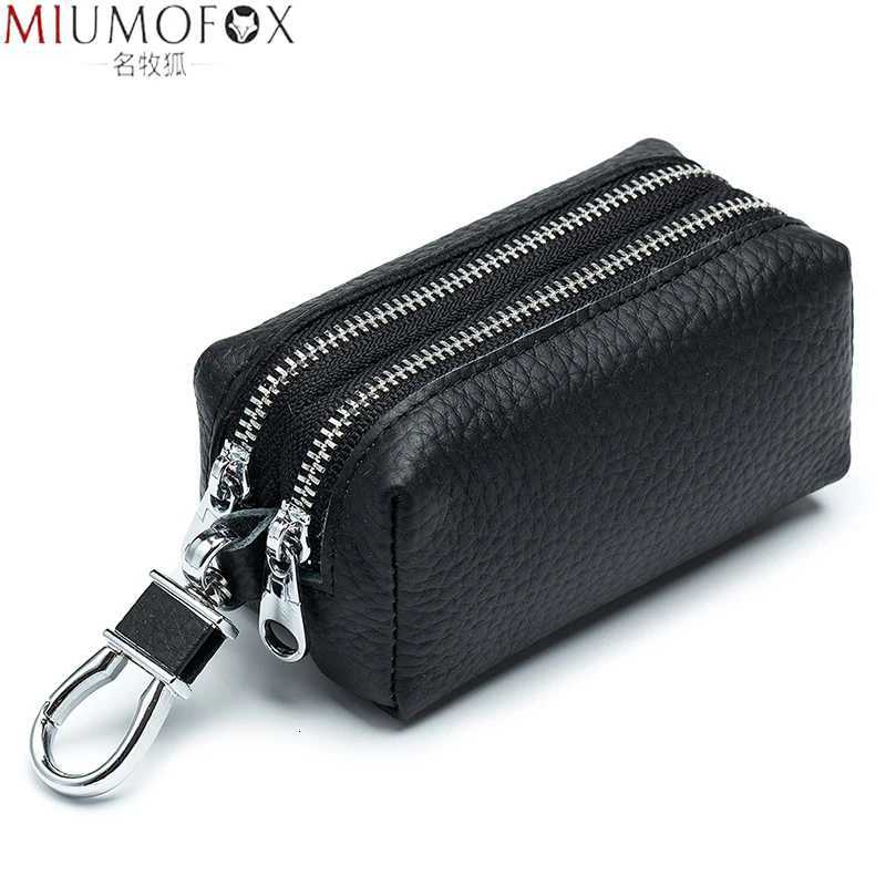 Made of Genuine Leather Car Key Wallets Fashion Key Holder Housekeeper Keys Organizer Double Zipper Keychain Case Key Coin Pouch Z251023