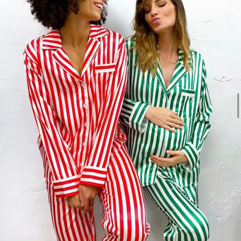 Imcute Women Christmas Pajamas Two Piece Satin Silk Long Sleeve Button Down Shirt and Loose Long Pants Lounge Set Nightwear 251020