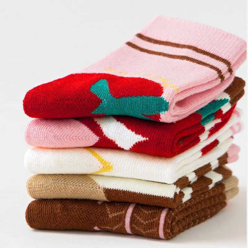 5 Pairs Autumn Socks Girls Cute Tomato Socks A Class Cotton Baby Socks Children Medium Socks Kids Socks J251024