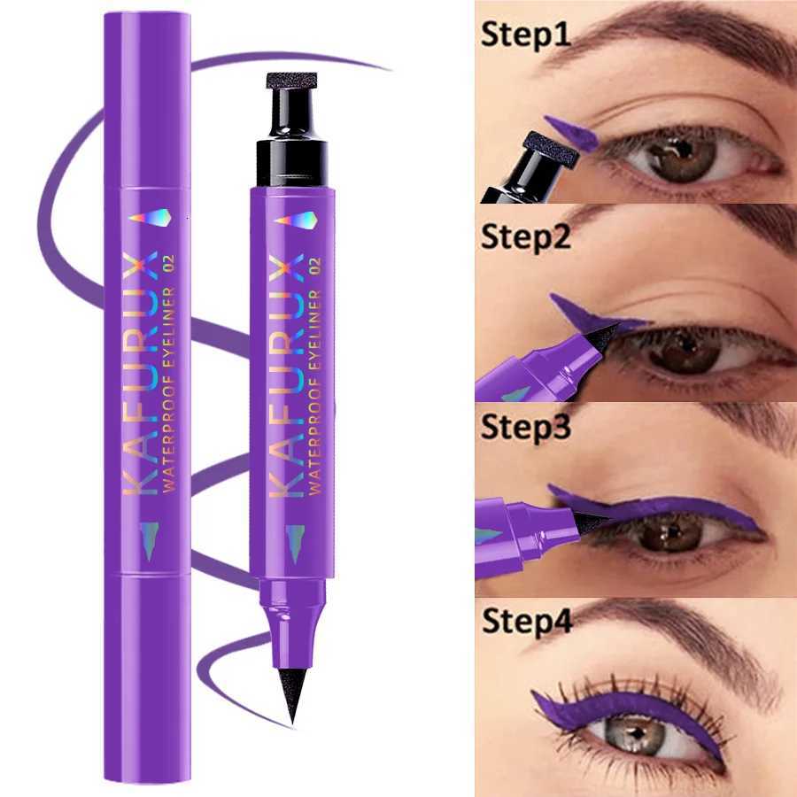 3 Colors Double Head Star Seal Eyeliner Waterproof Stamp Pen Black Blue Purple Eye Liner Pencil Fast Drying Lazy Eye MakeupL251024