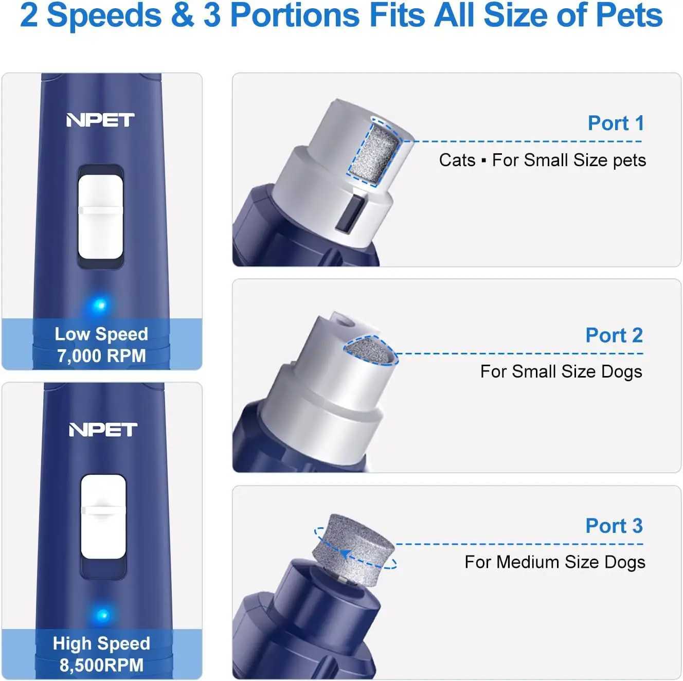 NPET Dog Nail Grinder with Guard 2 Speed Pet Nail Trimmer with LED Light Powerful Paw Grooming for Small Medium Cats Dogs Z20251024